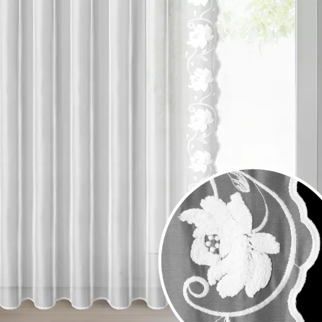 Komplet 2 szt. firan białych z drobnej siateczki zdobionych subtelnym haftem 140x270 cm taśma - LETI