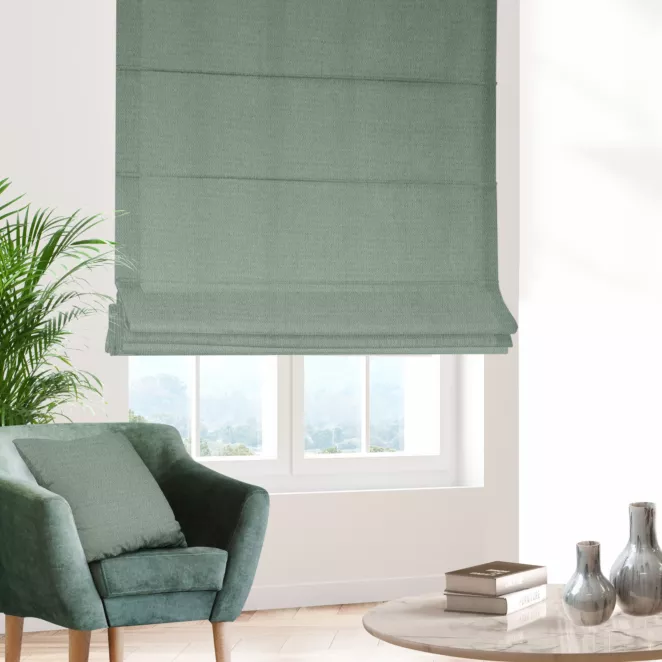 Roleta rzymska szałwiowa z tkaniny o naturalnym splocie z efektem melanżu