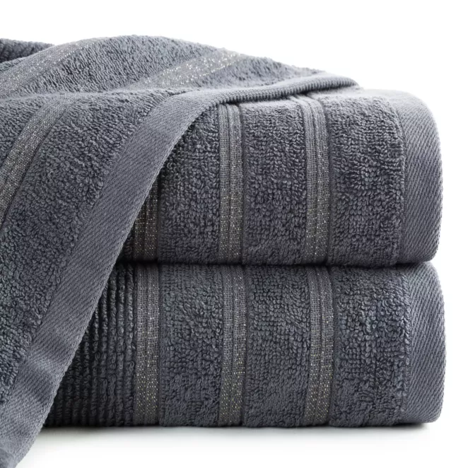 Ręcznik kąpielowy 50x90 cm bawełniany kolor stalowy w błyszczące paseczki AMIRA