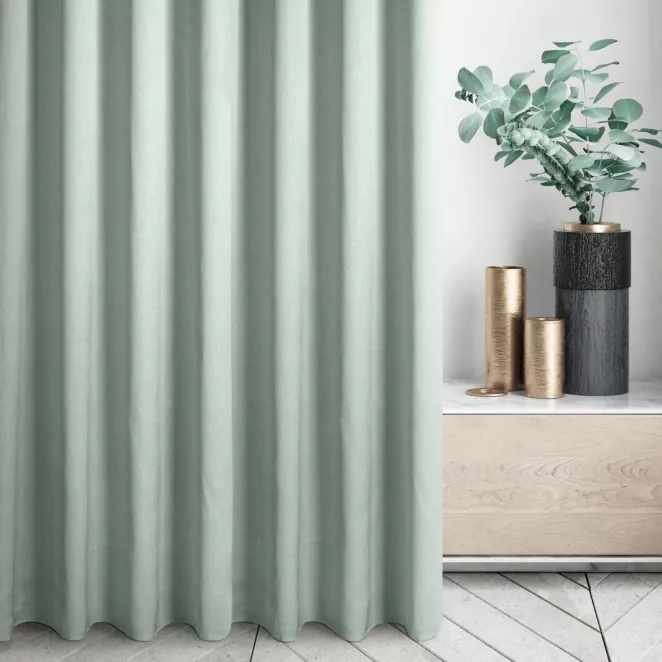 Zasłona szyta na taśmie 5 cm miętowa z tkaniny strukturalnej z delikatnym połyskiem