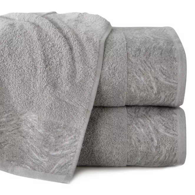 Ręcznik kąpielowy 70x140 cm bawełniany kolor srebrny z żakardową bordiurą 500 g/m2 RUBI