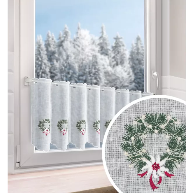 Tkanina firanowa zazdrostka zdobiona świątecznym haftem
