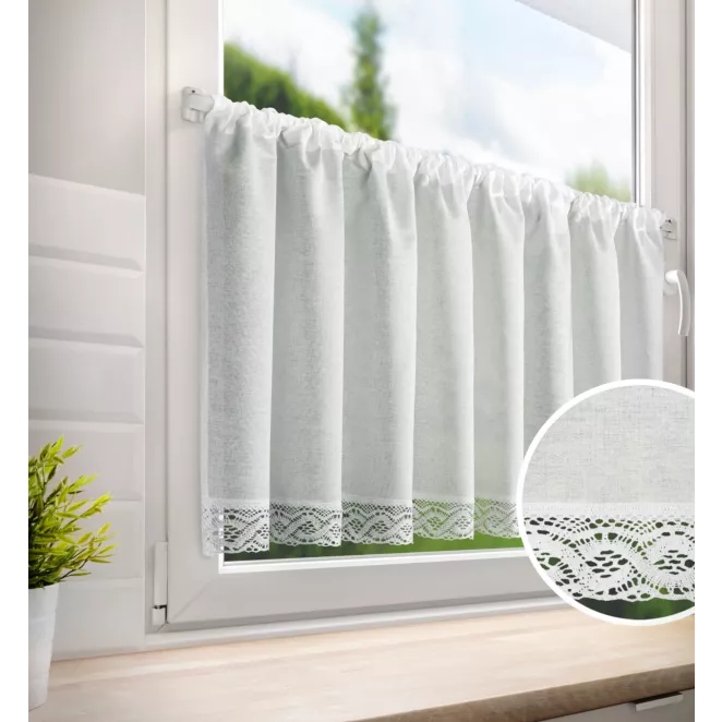 Zazdrostka biała zdobiona koronką 150x60 cm tunel VINCE