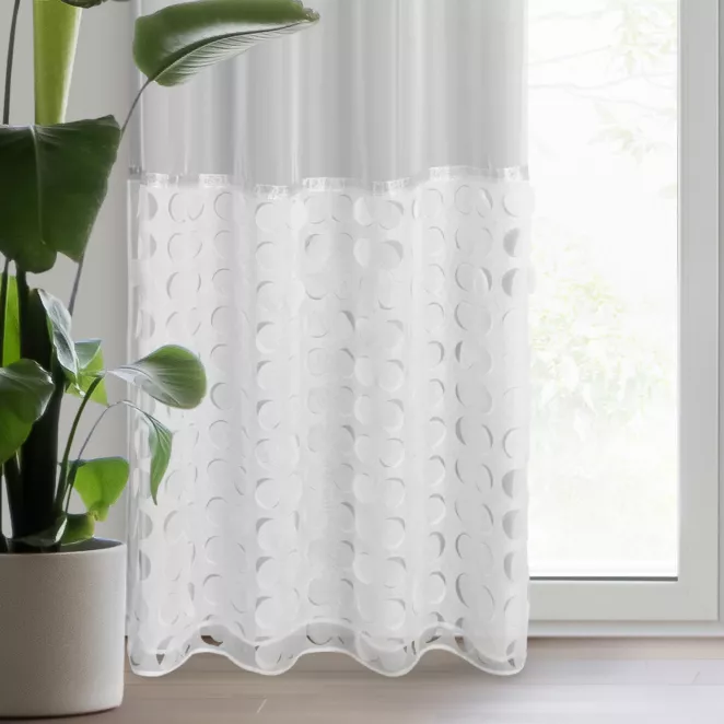 Firana biała z delikatnego woalu zdobiona wycinanym laserowo wzorem 140x250 cm przelotka DEBORA