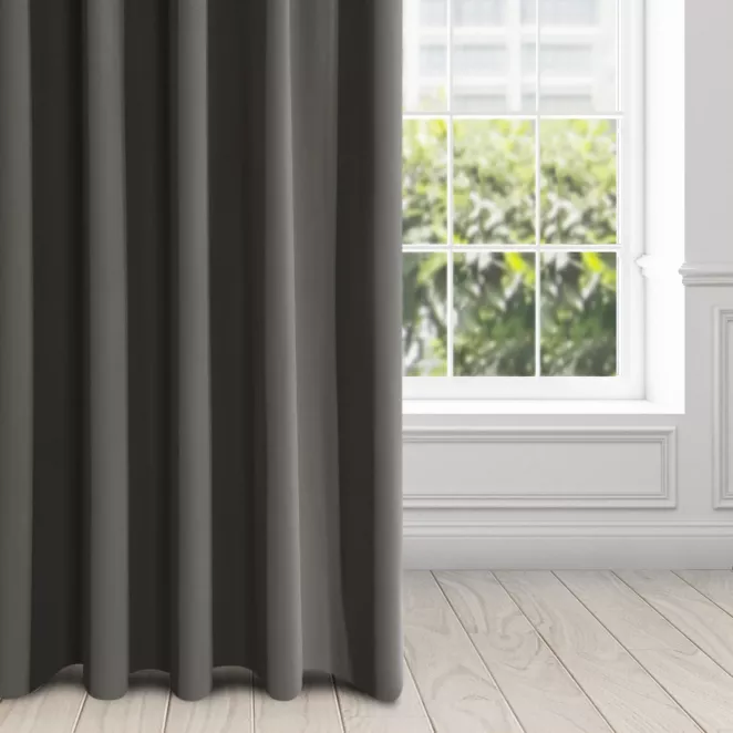 Zasłona grafitowa z gładkiej matowej tkaniny zaciemniającej 135x270 cm taśma - BLACKOUT