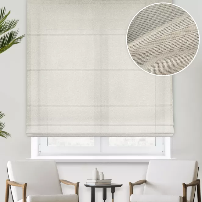 Roleta rzymska ciemnokremowa z drobnej siateczki, wykończona obciążnikiem
