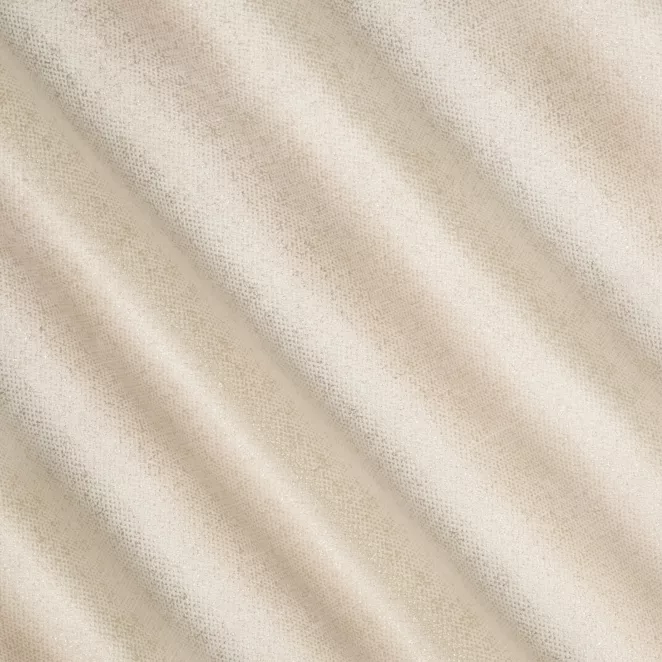 H208/3 Zasłona szyta na taśmie 5 cm kremowo złota z szenilowej tkaniny w drobny geometryczny wzór przetykany błyszczącą nicią