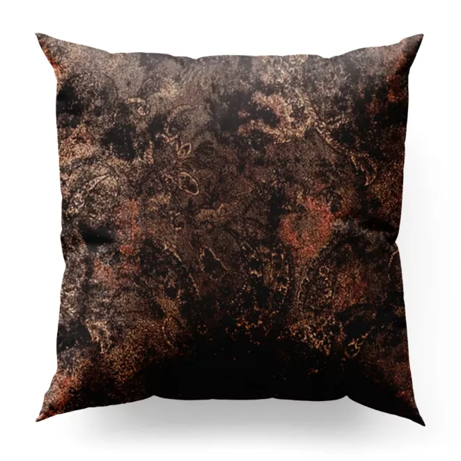 Poszewka szyta czarno miedziana z miękkiej, welwetowej tkaniny z nieregularnym nadrukiem Italissima Eva Minge