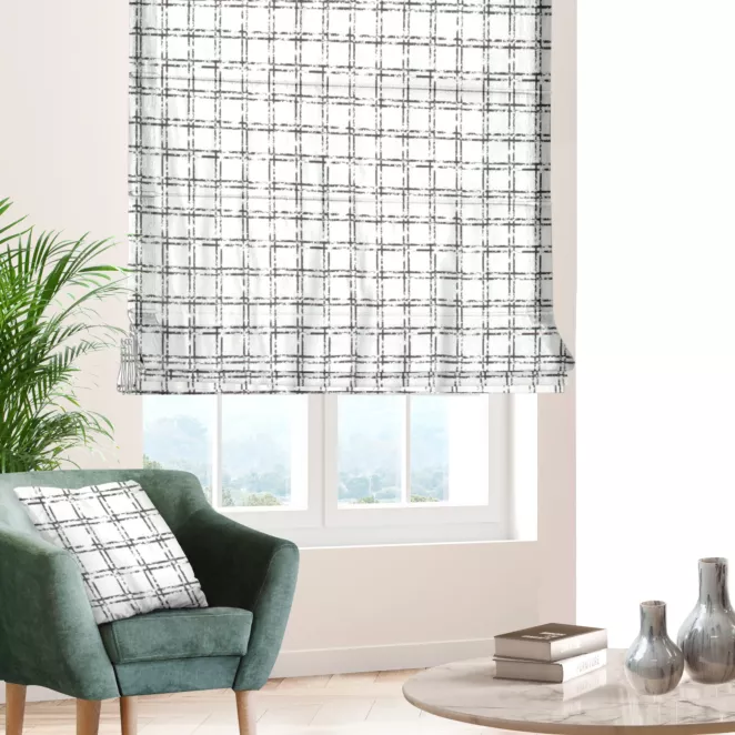 Roleta rzymska naturalno czarna z grubej welwetowej tkaniny w elegancki geometryczny wzór Italissima Eva Minge