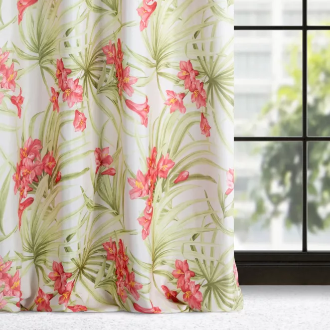 Zasłona biała w czerwone kwiaty 140x250 cm przelotka - MARI