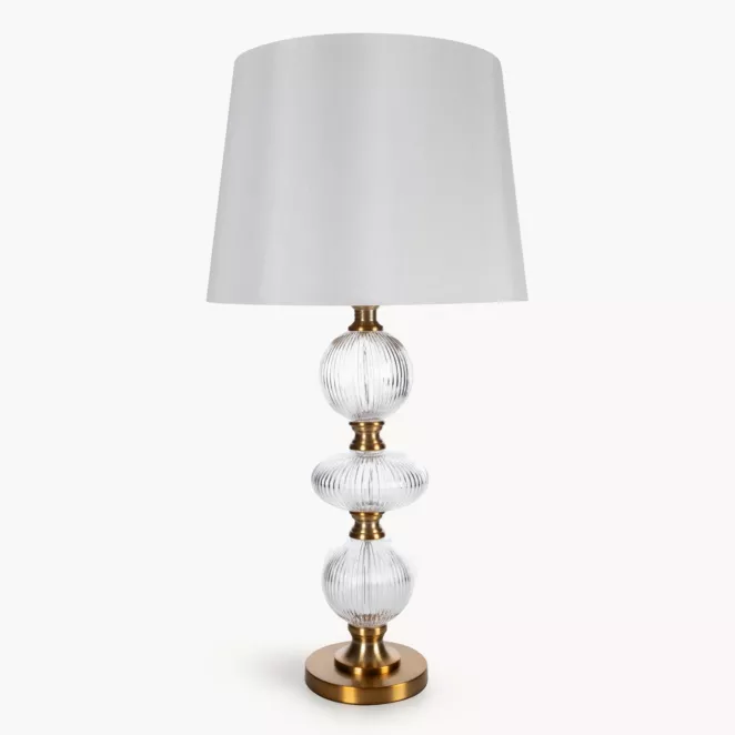 Lampa stołowa biało, złota SANNY z podstawy z szklanych bombek