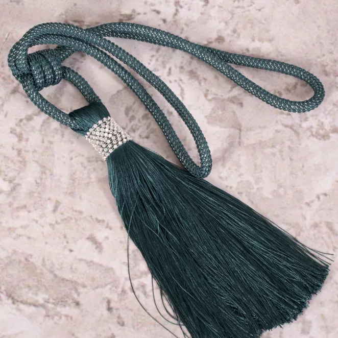 Dekoracyjny sznur do zasłon GLORIA upinacz z chwostem zdobiony drobnymi kryształkami