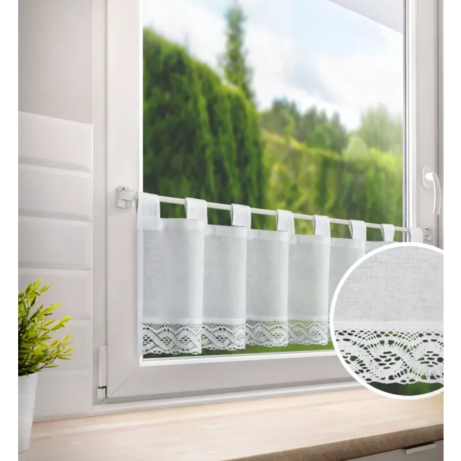 Zazdrostka biała z tkaniny z przewagą bawełny zdobiona koronką 150x30 cm VINCE