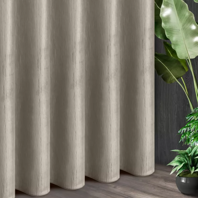 Tkanina zasłonowa welwetowa, gruba, miękka w dotyku, w pionowe prążki