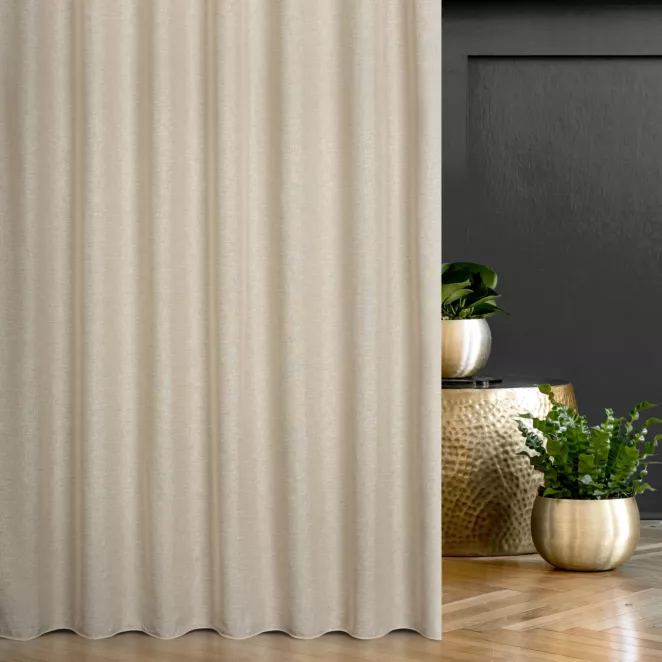 Zasłona szyta na taśmie 5 cm ADISA jasnobeżowa o luźnym lnianym splocie z błyszczącą nicią