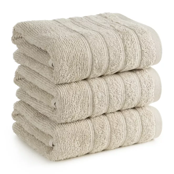 Ręcznik kąpielowy 70x140 cm bawełniany kolor beżowy w błyszczące paseczki AMIRA