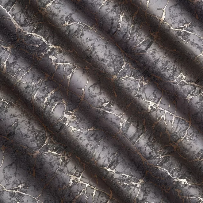 M219/3 Zasłona szyta na taśmie 5 cm grafitowo złota z tkaniny w elegancki nieregularny wzór z błyszczącą nicią i efektem 3D Italissima Eva Minge