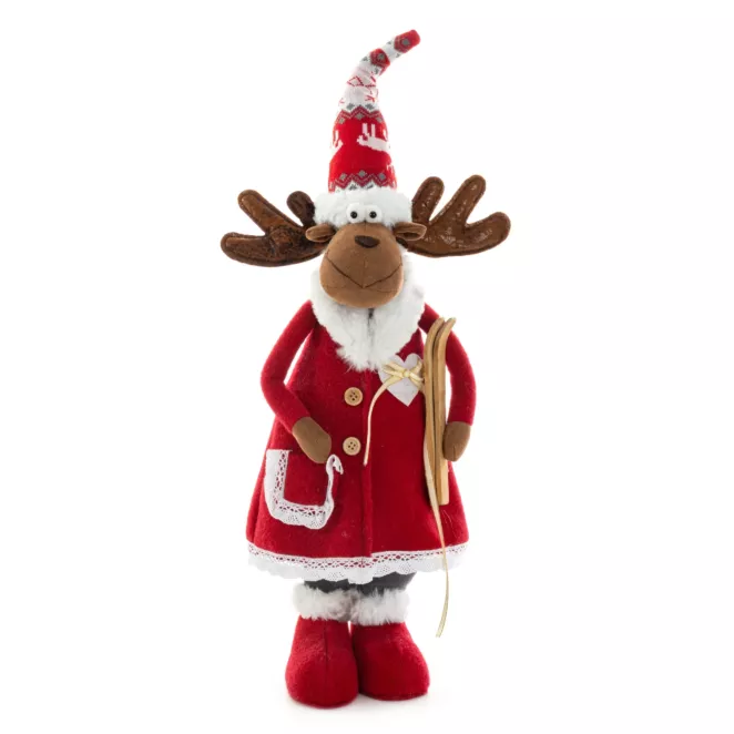 Figurka świąteczna RENIFER w zimowym stroju z miękkich tkanin