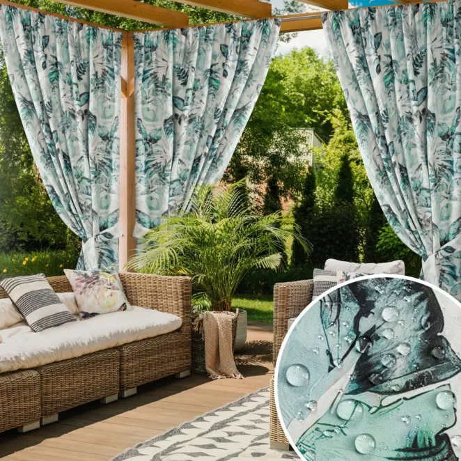 Zasłona biało, zielona z wodoodpornej tkaniny idealna do ogrodu i na taras 155x200 cm tunel - GARDEN 2