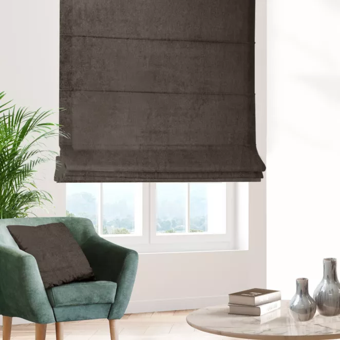 Roleta rzymska stalowa z miękkiej półmatowej tkaniny welwetowej