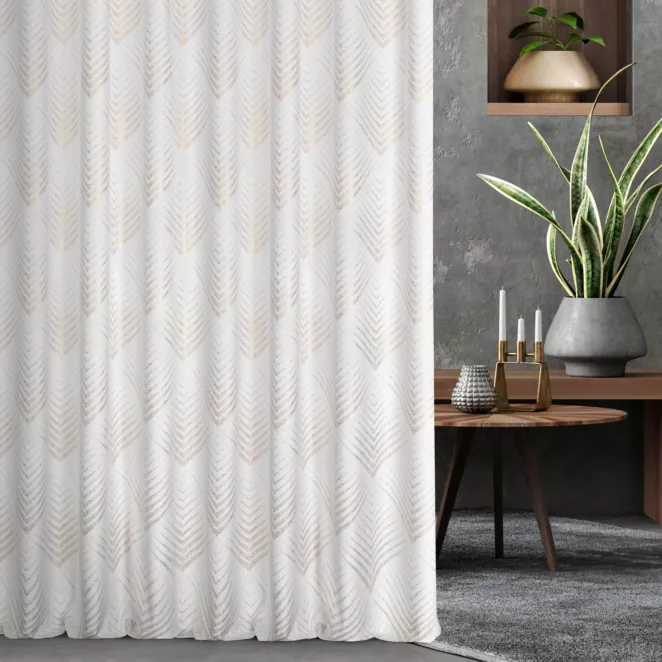 Zasłona szyta na taśmie 5 cm naturalno złota z miękkiej tkaniny welwetowej ze złotym nadrukiem