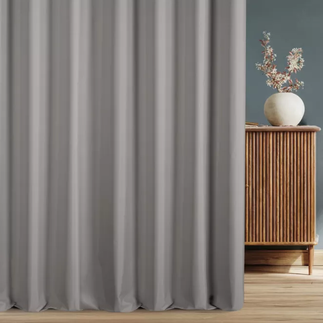 Zasłona szyta na taśmie 5 cm stalowa z tkaniny zaciemniającej blackout 100% o właściwościach termoizolacyjnych