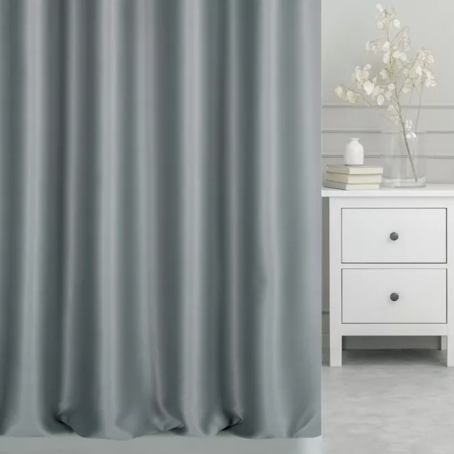 Zasłona szyta na taśmie 5 cm popielata z gładkiej tkaniny typu blackout