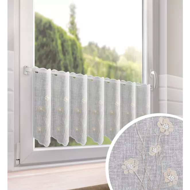 Tkanina firanowa zazdrostka zdobiona haftem roślinnym