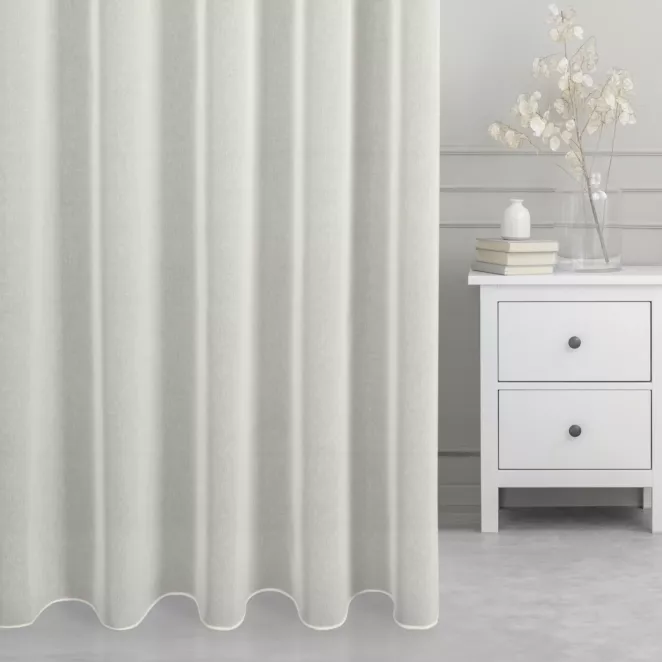 Firana szyta na taśmie 5 cm naturalna z miękkiej etaminy o naturalnym wyglądzie, wykończona obciążnikiem