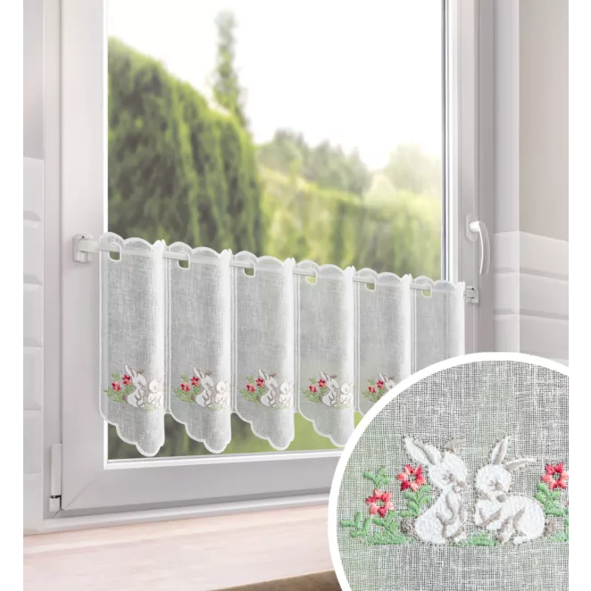 Tkanina firanowa zazdrostka zdobiona haftem z motywem wielkanocnym