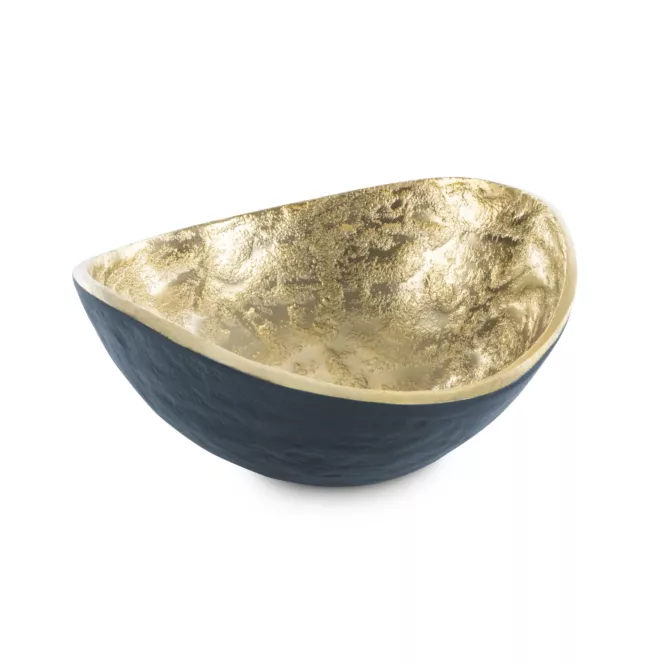 Metalowa misa PEDRO o falujących brzegach granatowo-złota