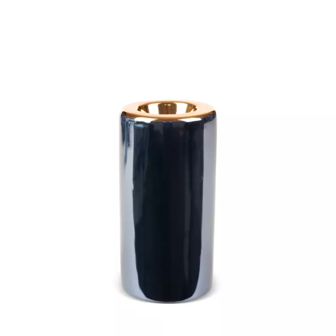 Świecznik ceramiczny AMORA 1 o lśniącej powierzchni ze złotym detalem