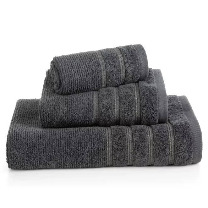 Ręcznik kąpielowy 70x140 cm bawełniany kolor stalowy w błyszczące paseczki AMIRA