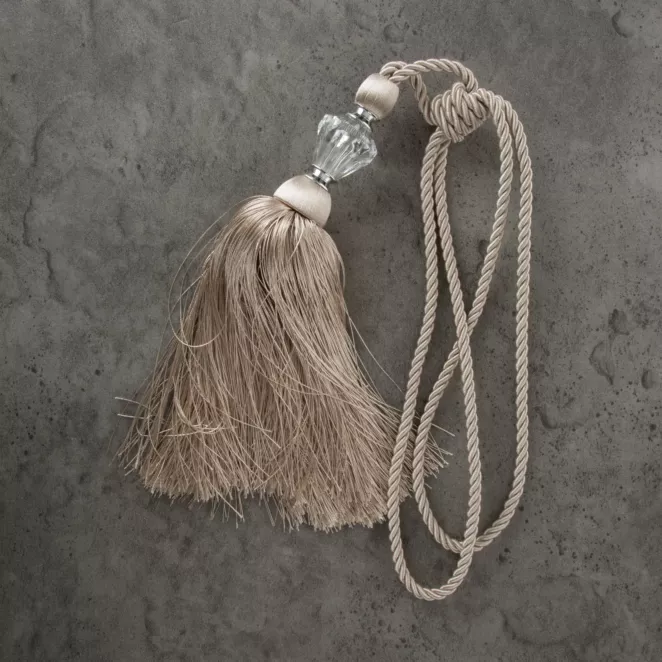 Dekoracyjny sznur do zasłon VILLIA zdobiony kryształem i puszystym chwostem