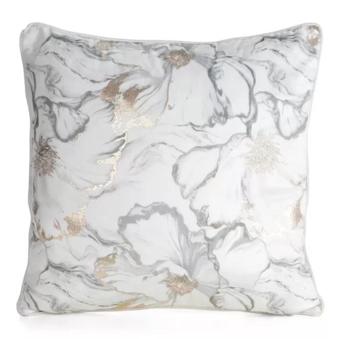 Poszewka na poduszkę 45x45 cm velvetowa biało, szara z błyszczącymi akcentami LISA