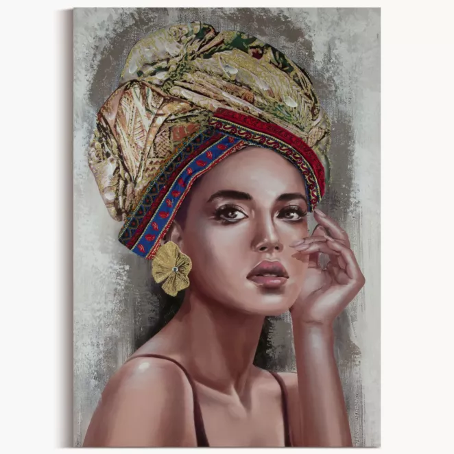 Obraz portret kobiety w turbanie ręcznie malowany na płótnie