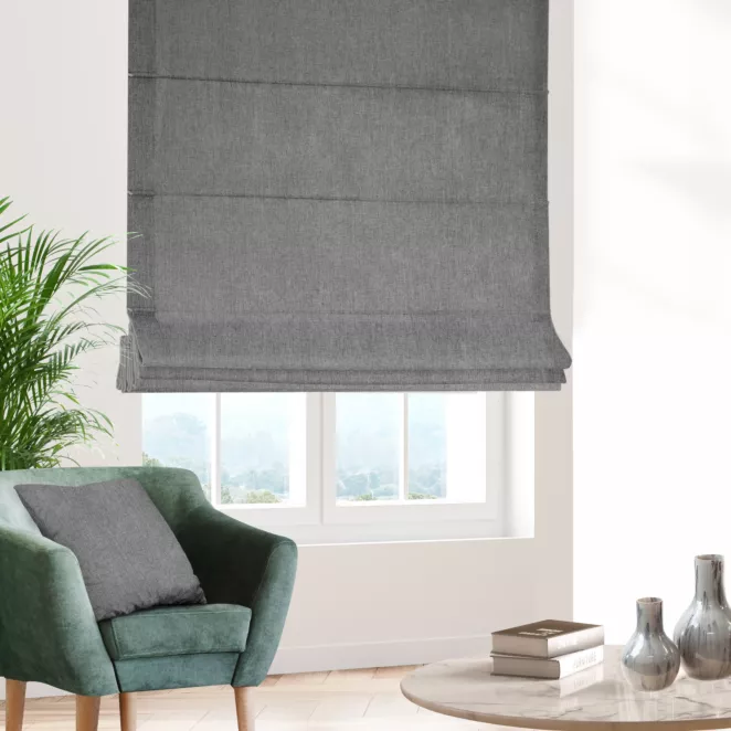 Roleta rzymska stalowa z miękkiej matowej tkaniny szenilowej o naturalnym splocie