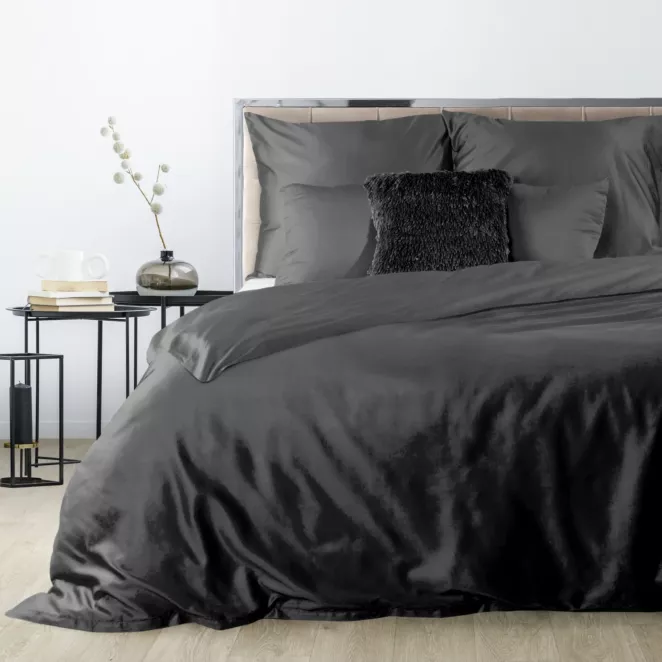 Pościel 220x200 cm gładka z satyny bawełnianej kolor czarny DINA Diva Line