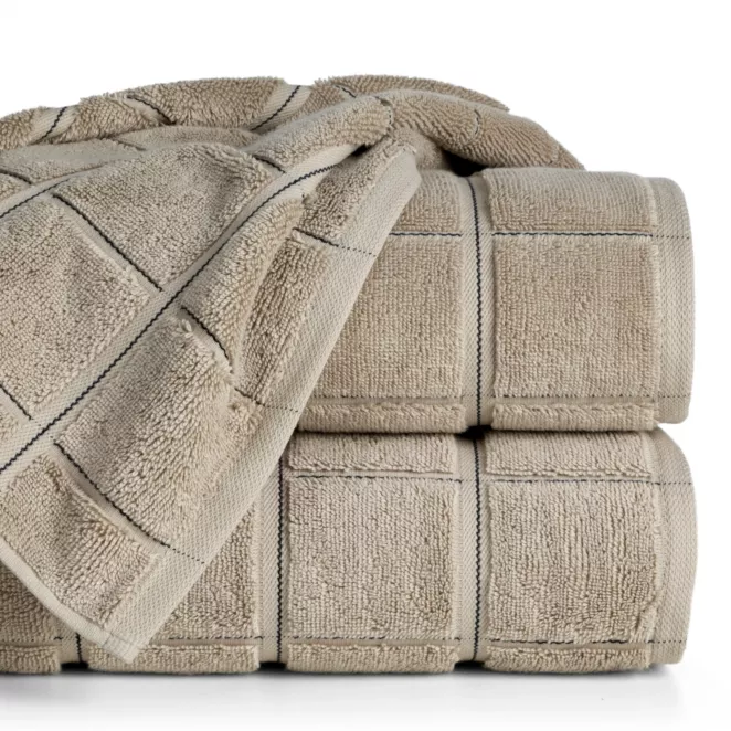 Ręcznik kąpielowy 50x90 cm bawełniany kolor beżowy z wytłaczanym wzorem kraty 550 g/m2 LUKAS - kolekcja TOLEDO