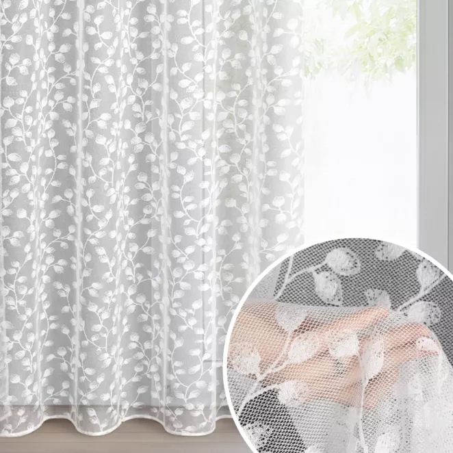 Firana biała żakardowa z roślinnym motywem 140x250 cm przelotka MARCIA