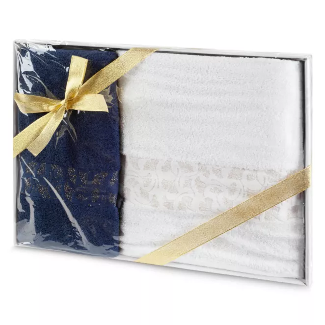 Zestaw ręczników bawełnianych na prezent 2 szt kolor biały, granatowy 450 g/m2 BLINK