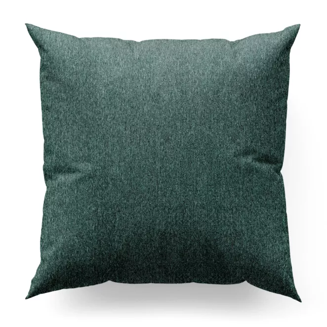 Poszewka szyta ciemnozielona z tkaniny z dodatkiem połyskującej nici, z widocznym ozdobnym splotem