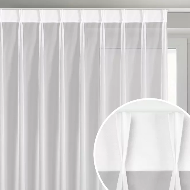 Firana biała z gładkiego woalu 230x270 cm (wymiar podany na gotowo) system flex - LUCY