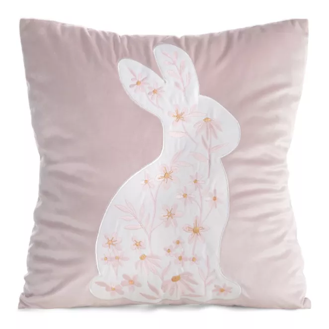 Wielkanocna poszewka na poduszkę 45x45 cm z aplikacja zajączka jasnoróżowo, biała WIOSNA 132