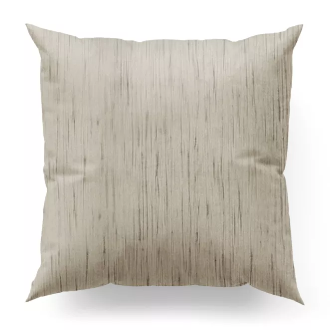 Poszewka szyta jasnobeżowa z tkaniny welwetowej w pionowe prążki, wykończona obciążnikiem