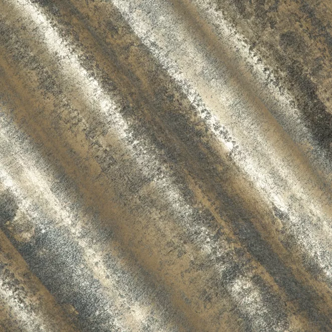 M178/3 Zasłona szyta na taśmie 5 cm BEATRIZ popielato złocista ekskluzywna z szenilowej tkaniny pokrytej połyskliwym nadrukiem Italissima Eva Minge