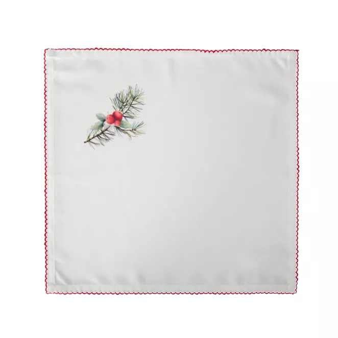 Komplet 4 szt. świątecznych serwetek biało, czerwonych z nadrukiem z motywem świątecznym - INES 13