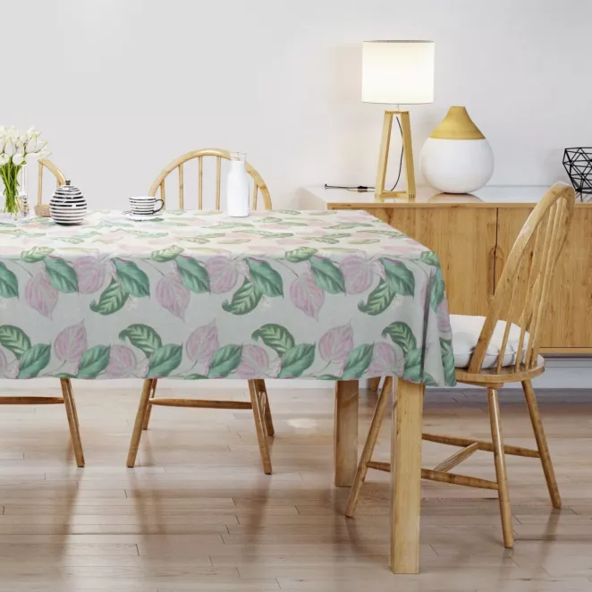 Obrus szyty wielokolorowy z tkaniny bawełnianej o naturalnym płóciennym splocie