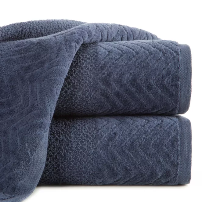 Ręcznik kąpielowy 70x140 cm bawełniany kolor granatowy o ryżowej strukturze z welwetową bordiurą 500 g/m2 LOREN