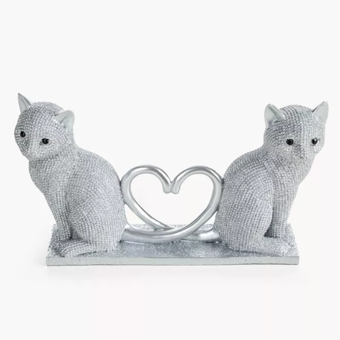 Figurka srebrna w kształcie uroczych kotków o drobnym strukturalnym wzorze 22x7x12 cm ELDO